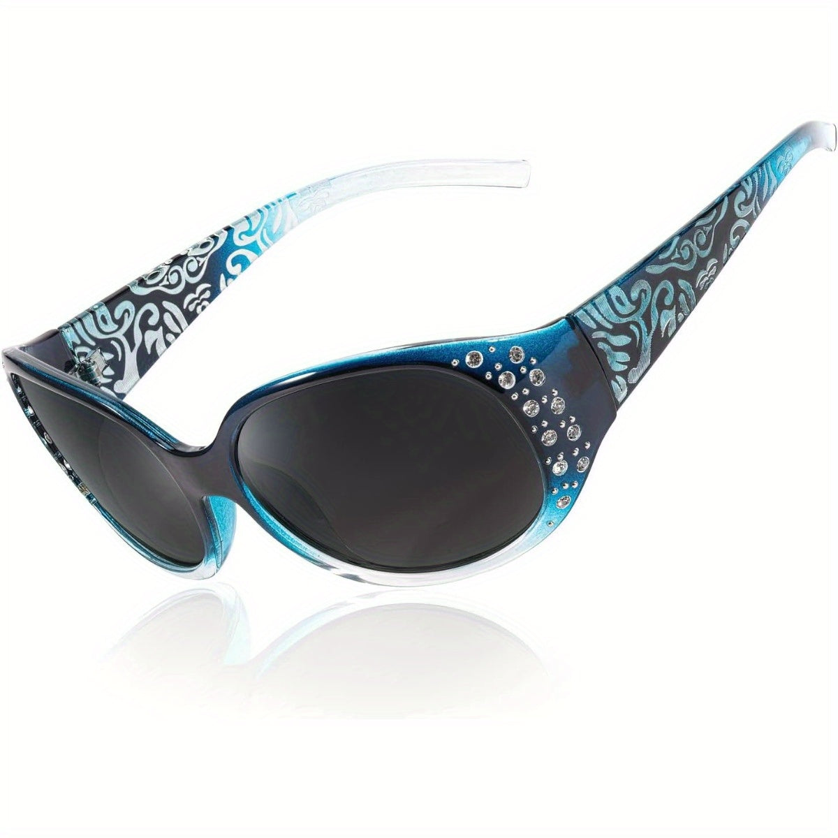 Trendy Glasses for Women - Fashionable Rhinestone-Embellished Cat-Eye Glasses with Purple Floral Design, Lightweight & Durable Frames for Beach, Driving, Outdoor Activities, Street Style, Photoshoot, Luxury Vacation Essential