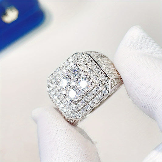 Hip Hop New S925 Silver Moissanite Men's Ring Light Luxury Ring Trend Fashion Party Street Photo Gift Customization 18k Gold Plated