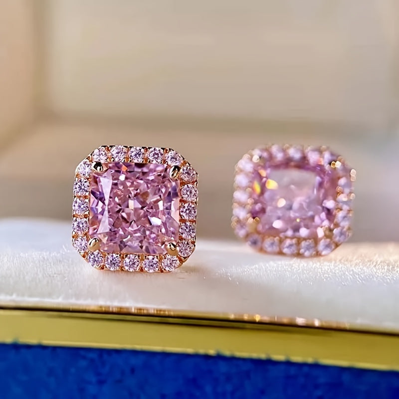 Elegant Pink Synthetic Zirconia Stud Earrings for Women - Vintage Boho Style, Nickel-Free Copper Posts, Perfect for Weddings, Engagements, Daily Wear & Christmas Gifts, Daily Wear Earrings | Vintage Boho Earrings | Synthetic