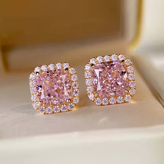 Elegant Pink Synthetic Zirconia Stud Earrings for Women - Vintage Boho Style, Nickel-Free Copper Posts, Perfect for Weddings, Engagements, Daily Wear & Christmas Gifts, Daily Wear Earrings | Vintage Boho Earrings | Synthetic