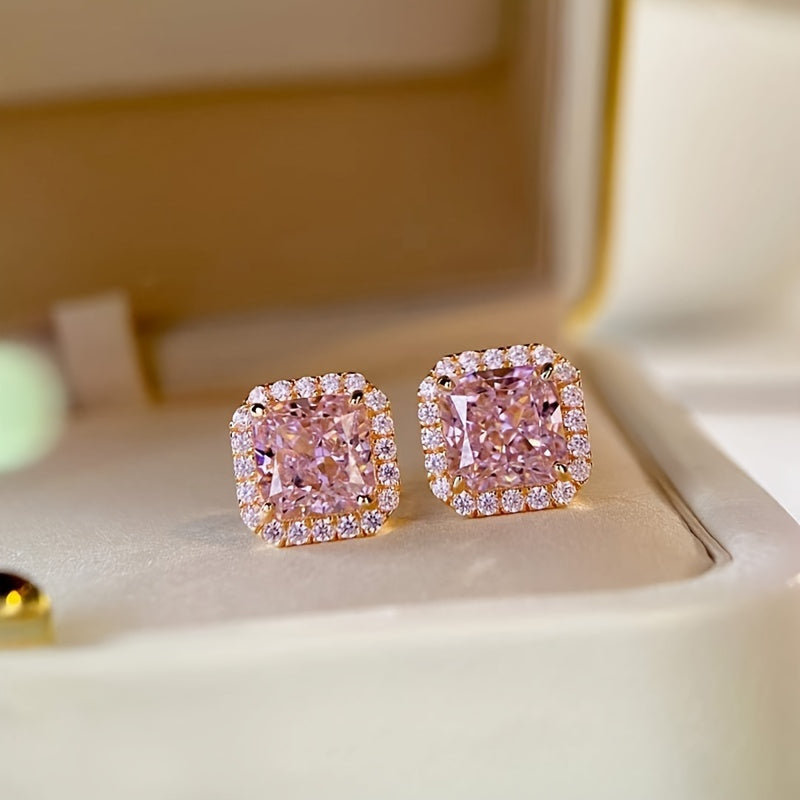 Elegant Pink Synthetic Zirconia Stud Earrings for Women - Vintage Boho Style, Nickel-Free Copper Posts, Perfect for Weddings, Engagements, Daily Wear & Christmas Gifts, Daily Wear Earrings | Vintage Boho Earrings | Synthetic