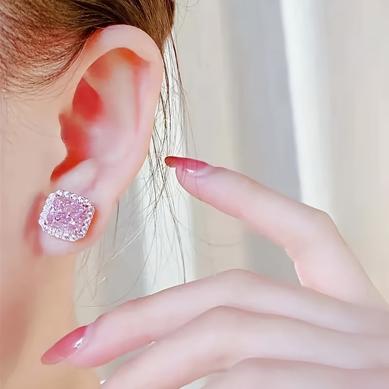 Elegant Pink Synthetic Zirconia Stud Earrings for Women - Vintage Boho Style, Nickel-Free Copper Posts, Perfect for Weddings, Engagements, Daily Wear & Christmas Gifts, Daily Wear Earrings | Vintage Boho Earrings | Synthetic