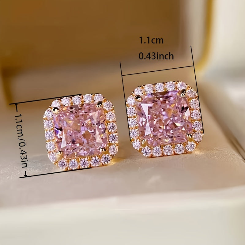 Elegant Pink Synthetic Zirconia Stud Earrings for Women - Vintage Boho Style, Nickel-Free Copper Posts, Perfect for Weddings, Engagements, Daily Wear & Christmas Gifts, Daily Wear Earrings | Vintage Boho Earrings | Synthetic