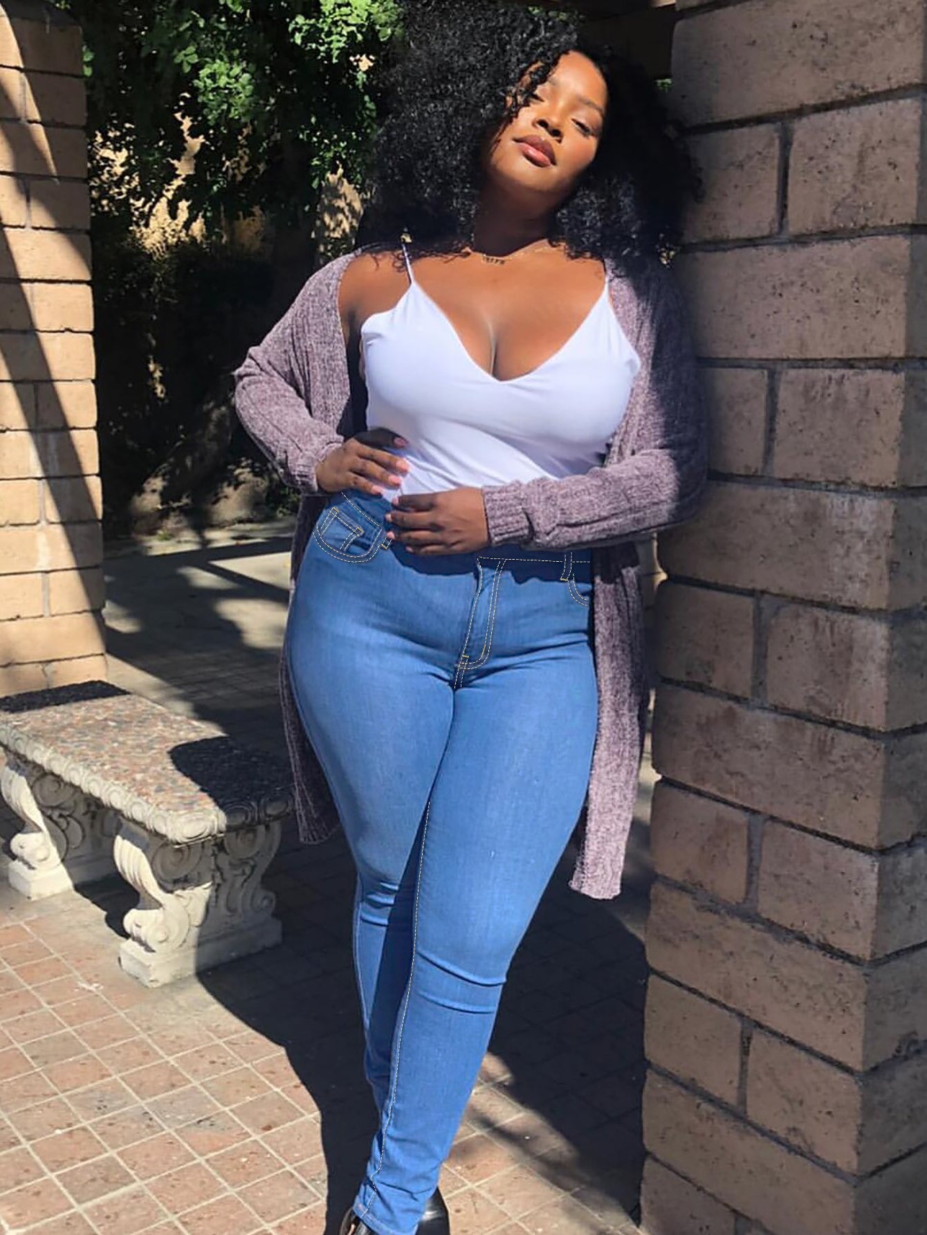 [Stretch Skinny Jeans] High Stretch Plus Size Women's Skinny Jeans | Casual High Rise Solid Button Fly