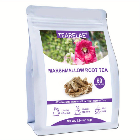 TEARELAE Premium Marshmallow Root Tea Bags - Caffeine-Free, Natural Herbal Blend for Soothing & Refreshing Sips - 4.24oz (60 Count)