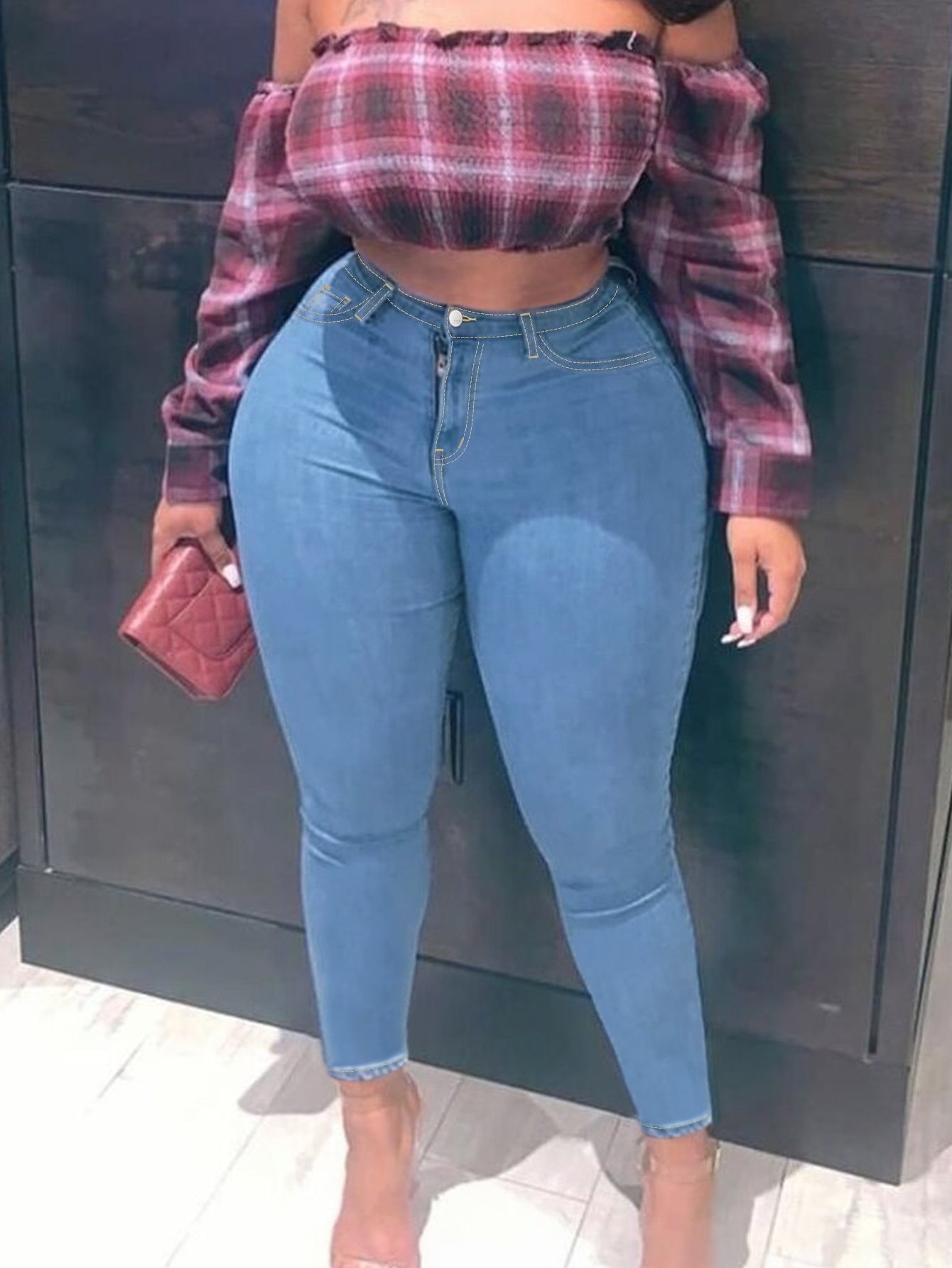 Plus Size Skinny Light Blue Jeans for Women Full Length Stretchy Denim Jeans Pants Full Length Pencil Denim Jeans Pants