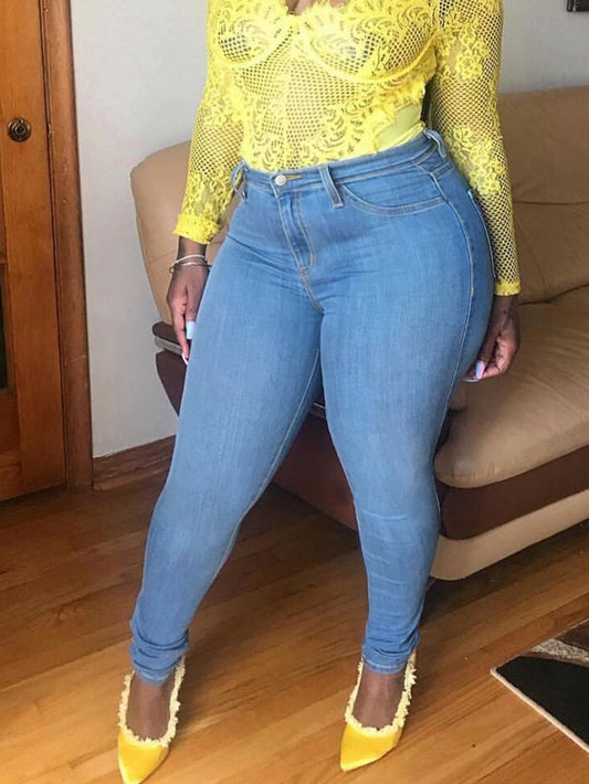 Plus Size Skinny Light Blue Jeans for Women Full Length Stretchy Denim Jeans Pants Full Length Pencil Denim Jeans Pants