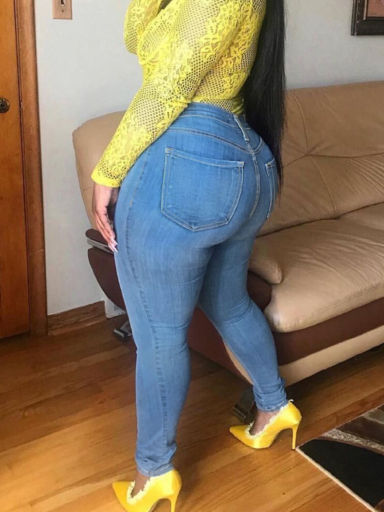 Plus Size Skinny Light Blue Jeans for Women Full Length Stretchy Denim Jeans Pants Full Length Pencil Denim Jeans Pants