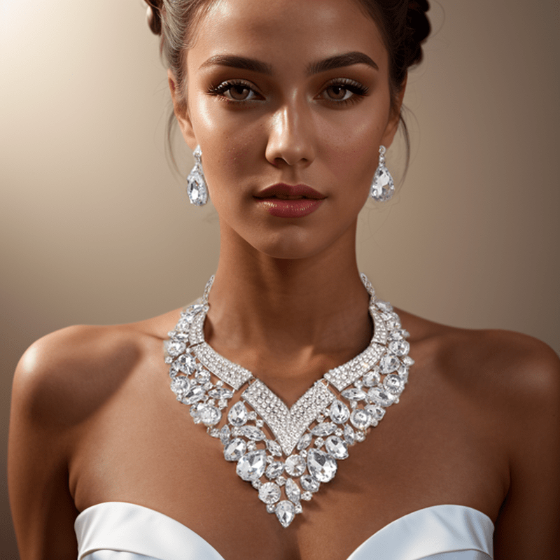 Rhinestone Necklace and Earring Set for Women, Perfect Bridal Accessories for Wedding day and Bridesmaids, Elegant Crystal Set for Brides, Ideal for Special Formal Occasions, White, Blue, Golden