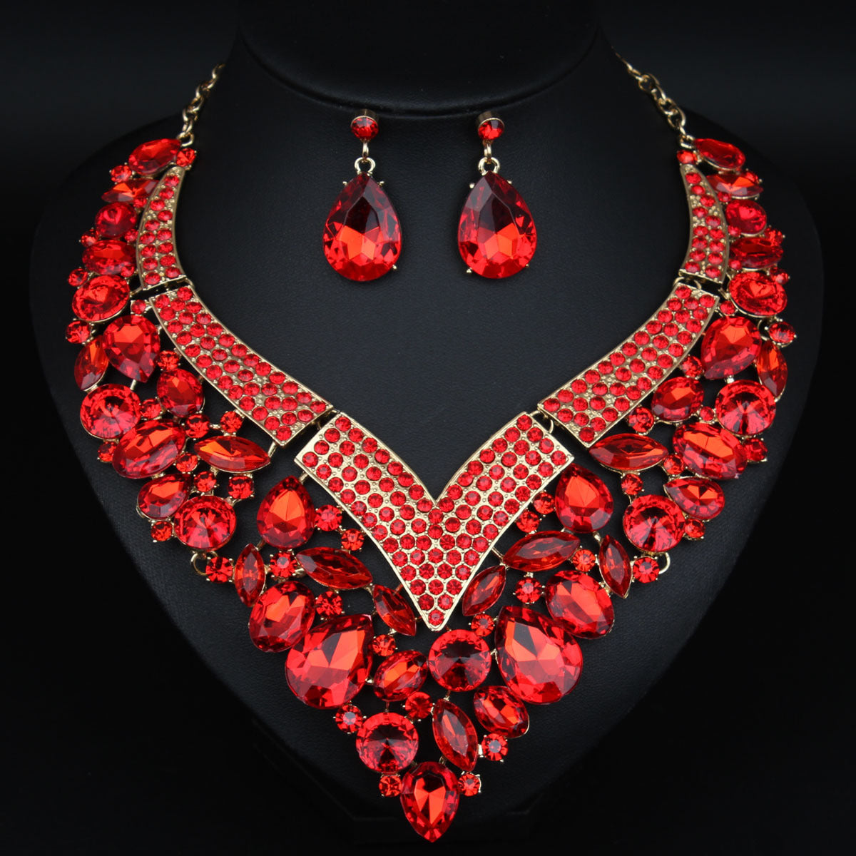 Rhinestone Necklace and Earring Set for Women, Perfect Bridal Accessories for Wedding day and Bridesmaids, Elegant Crystal Set for Brides, Ideal for Special Formal Occasions, White, Blue, Golden