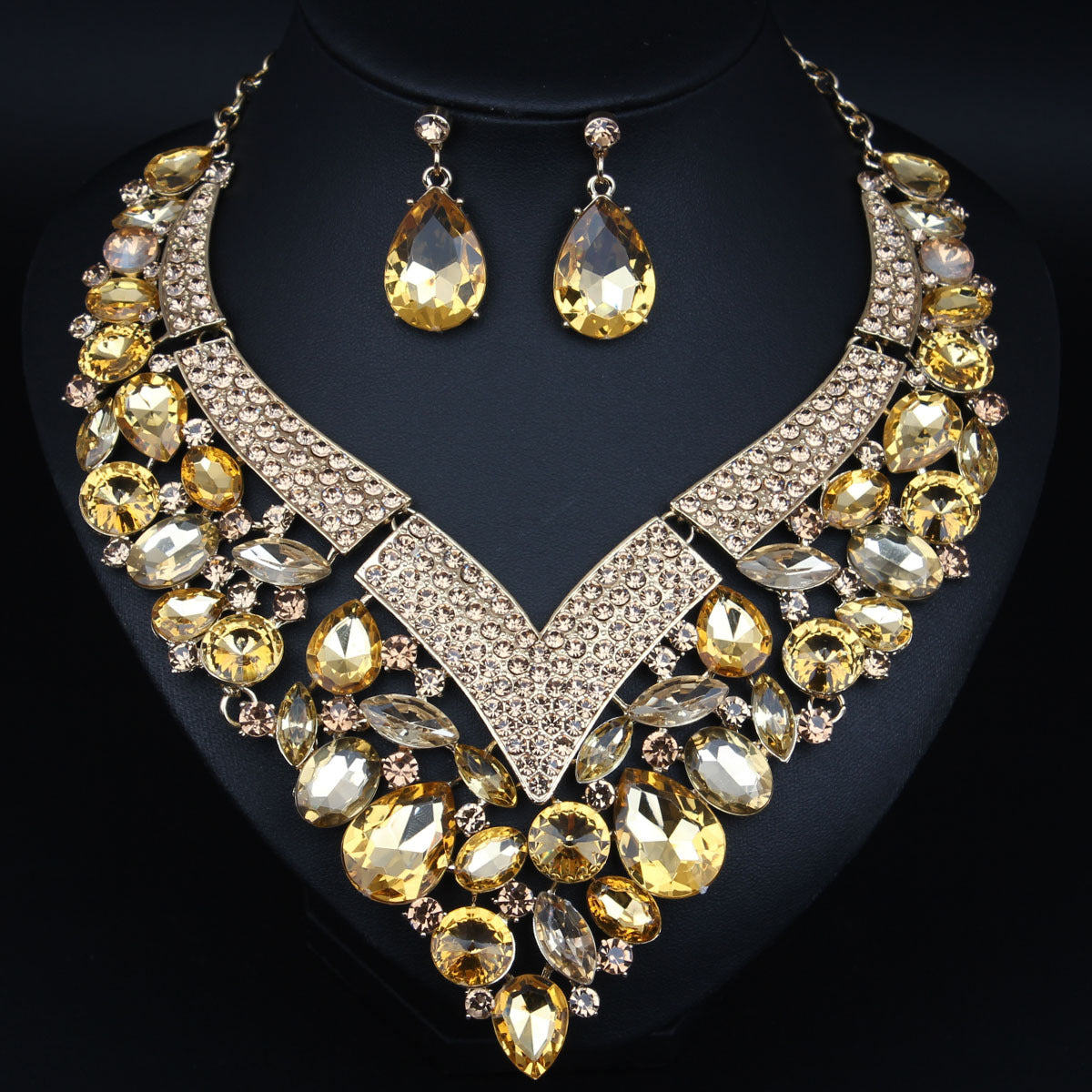 Rhinestone Necklace and Earring Set for Women, Perfect Bridal Accessories for Wedding day and Bridesmaids, Elegant Crystal Set for Brides, Ideal for Special Formal Occasions, White, Blue, Golden