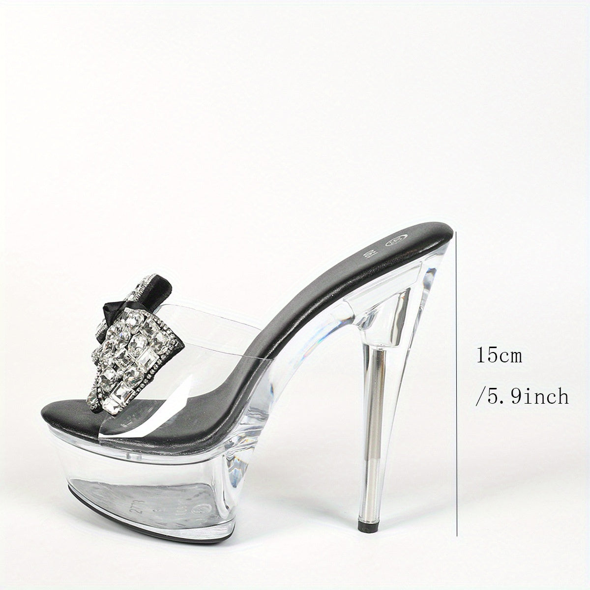 [Warehouse Stock] Rhinestone Sexy High Heels 15CM Stiletto Waterproof Platform Slippers Transparent Crystal Shoes High Heels