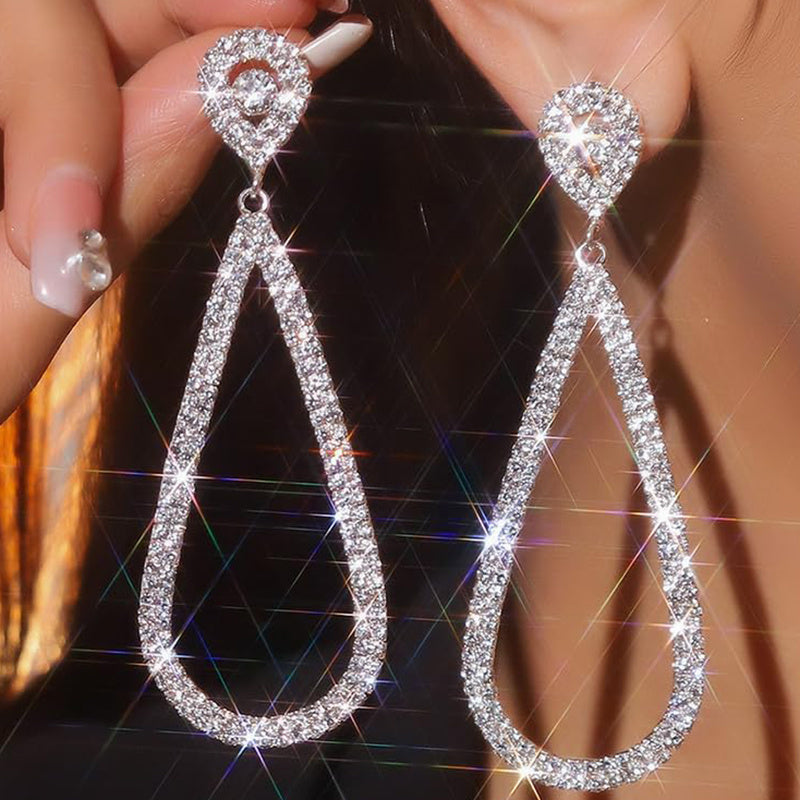 Simple Rhinestone Earrings for Brides, Featuring Chandelier And Tassel Designs, Perfect for Halloween with a Long Style That Sparkles.