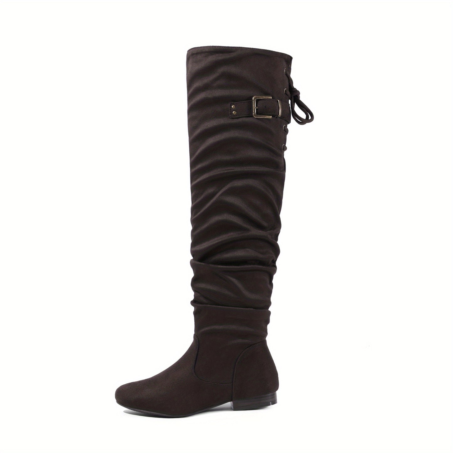 Elegant Women's Cover Over-the-Knee Boots - Teal Pointed Toe with Chunky Low Heel, Slip-Resistant Sole, Lace-Up & Buckle Detail - Cozy Winter Fashion Boots for Comfortable Walking, Perfect Christmas Gift, Comfortable Walking