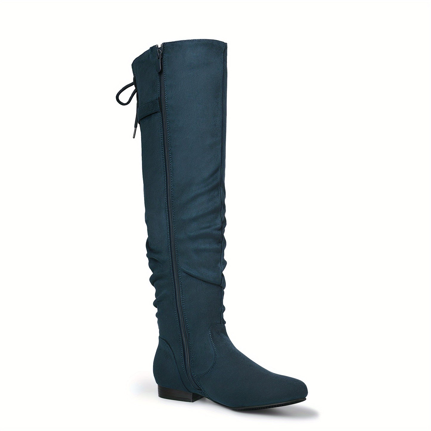 Elegant Women's Cover Over-the-Knee Boots - Teal Pointed Toe with Chunky Low Heel, Slip-Resistant Sole, Lace-Up & Buckle Detail - Cozy Winter Fashion Boots for Comfortable Walking, Perfect Christmas Gift, Comfortable Walking
