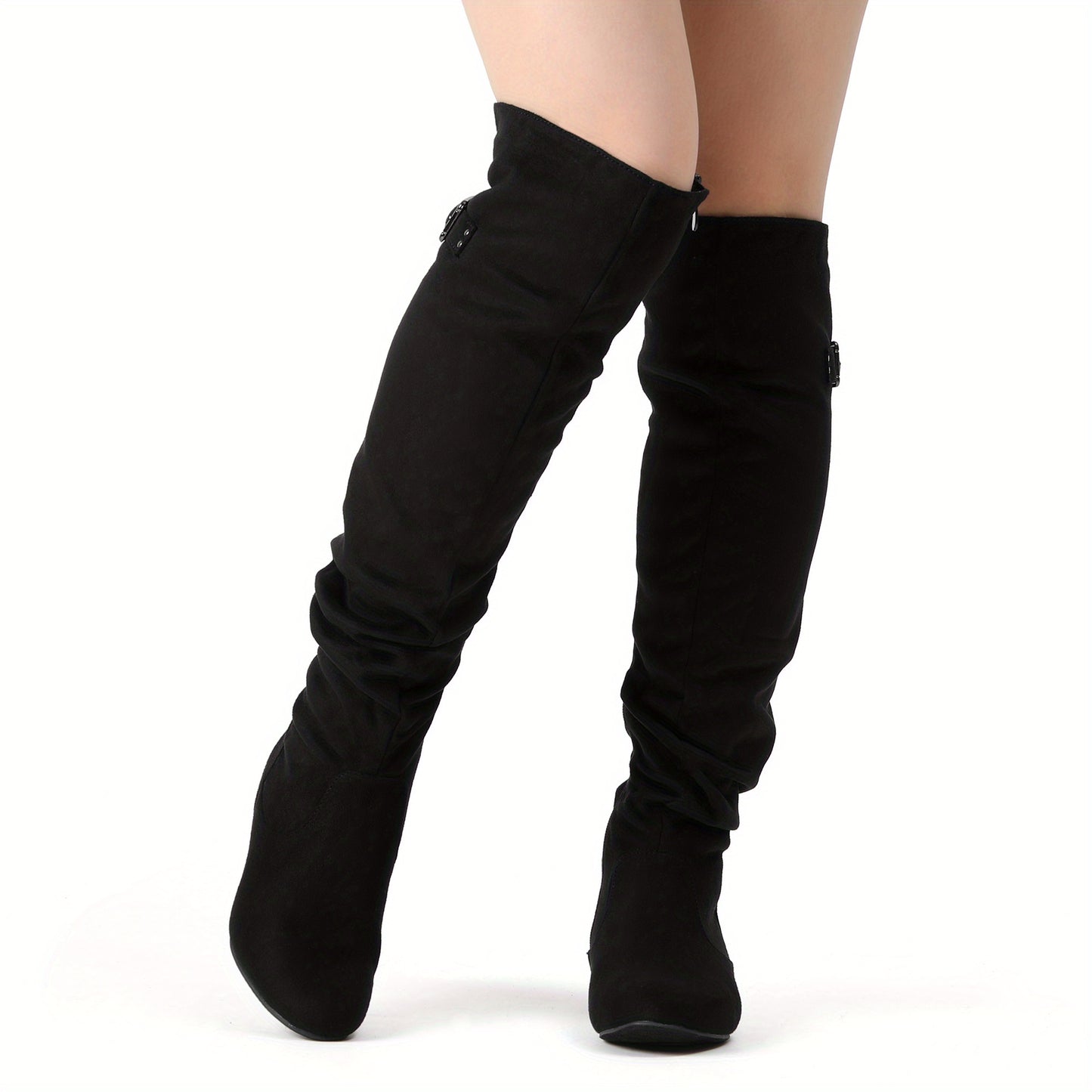 Elegant Women's Cover Over-the-Knee Boots - Teal Pointed Toe with Chunky Low Heel, Slip-Resistant Sole, Lace-Up & Buckle Detail - Cozy Winter Fashion Boots for Comfortable Walking, Perfect Christmas Gift, Comfortable Walking