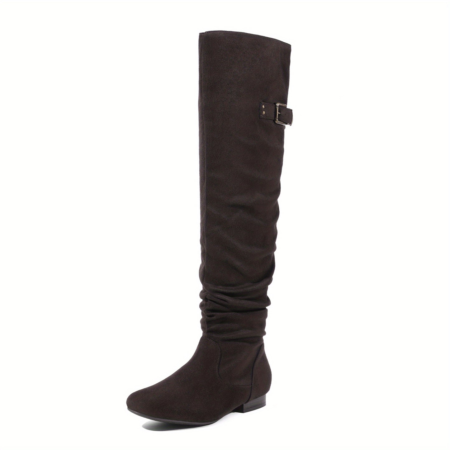 Elegant Women's Cover Over-the-Knee Boots - Teal Pointed Toe with Chunky Low Heel, Slip-Resistant Sole, Lace-Up & Buckle Detail - Cozy Winter Fashion Boots for Comfortable Walking, Perfect Christmas Gift, Comfortable Walking