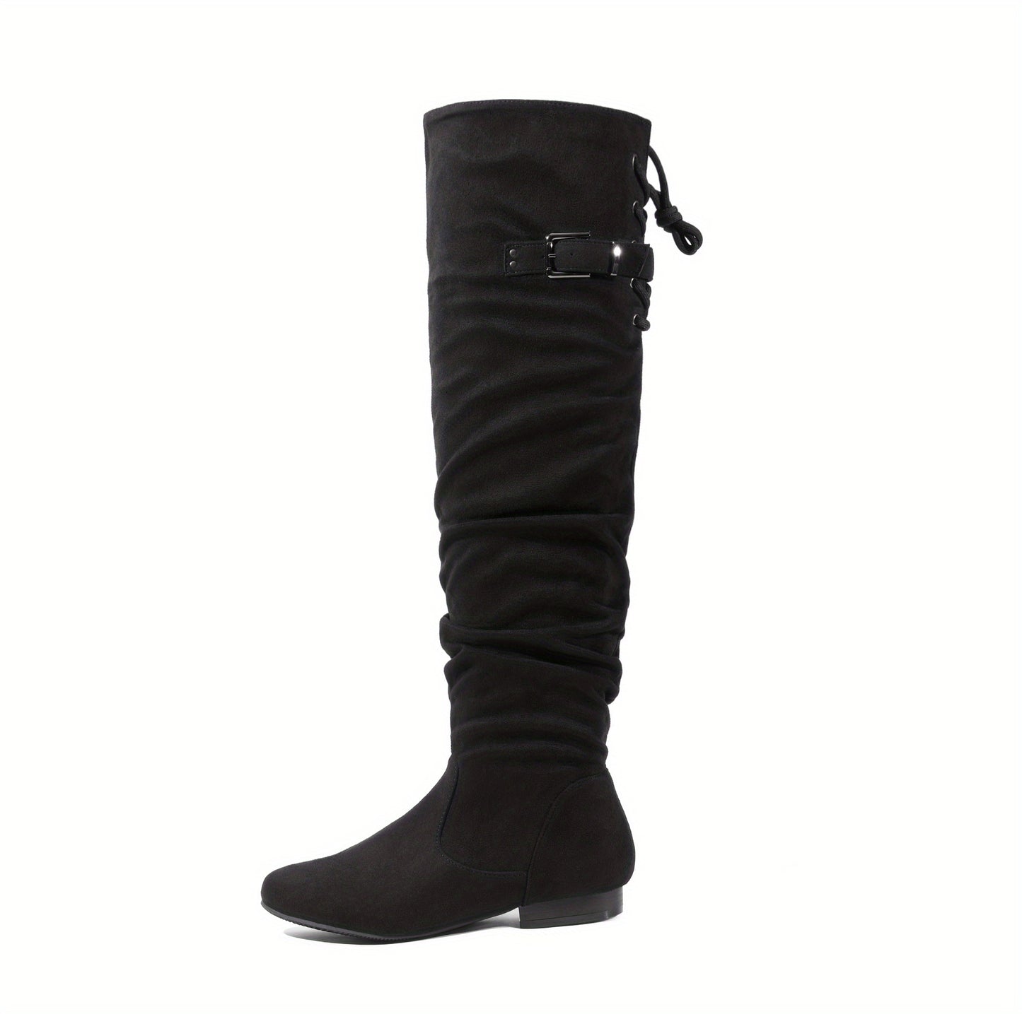 Elegant Women's Cover Over-the-Knee Boots - Teal Pointed Toe with Chunky Low Heel, Slip-Resistant Sole, Lace-Up & Buckle Detail - Cozy Winter Fashion Boots for Comfortable Walking, Perfect Christmas Gift, Comfortable Walking