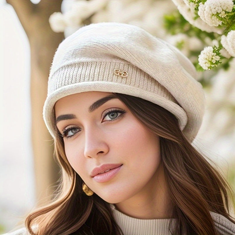 [Versatile Machine Washable Beret] 1pc Women'S Fashion Beret Cap - 100% Polyester Knit, Lightweight, Comfortable Fit, Snap Closure, Machine Washable, Versatile for All Seasons, Ideal for Birthday Occasions