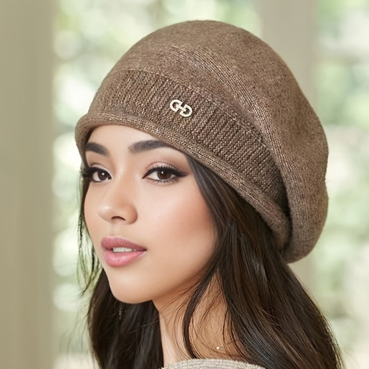 [Versatile Machine Washable Beret] 1pc Women'S Fashion Beret Cap - 100% Polyester Knit, Lightweight, Comfortable Fit, Snap Closure, Machine Washable, Versatile for All Seasons, Ideal for Birthday Occasions