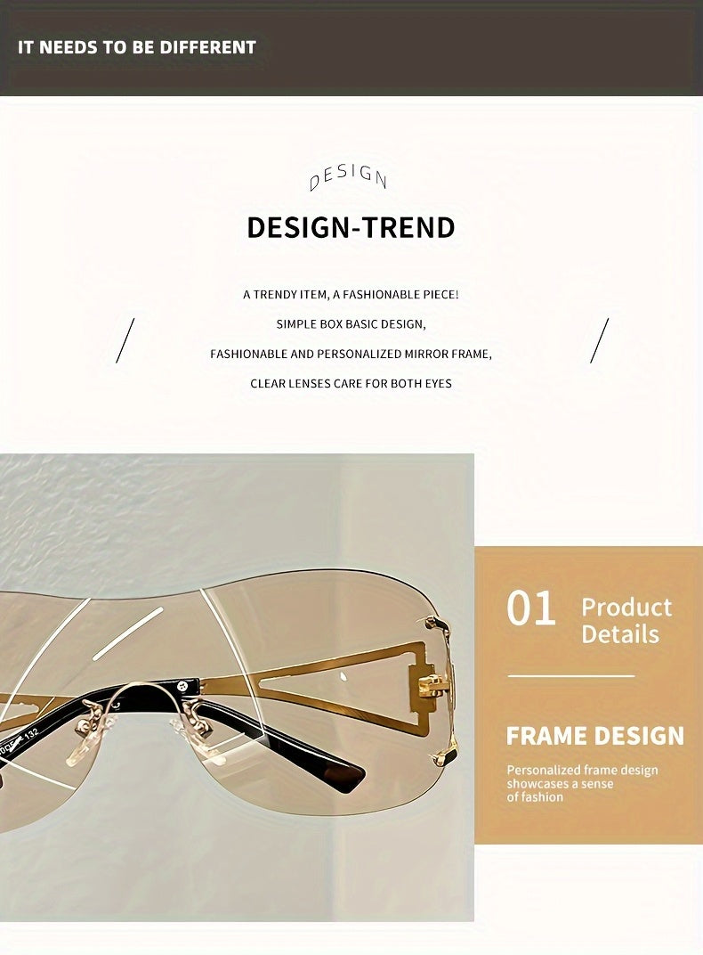 Women'S Rimless Wraparound Glasses - Non-Prescription Everyday & Formal Eyewear, Lightweight Zinc Alloy Frame, Modern Minimalist Look for Parties, Photoshoots - Compatible with Prescription Lenses, Party Accessories, Stylish