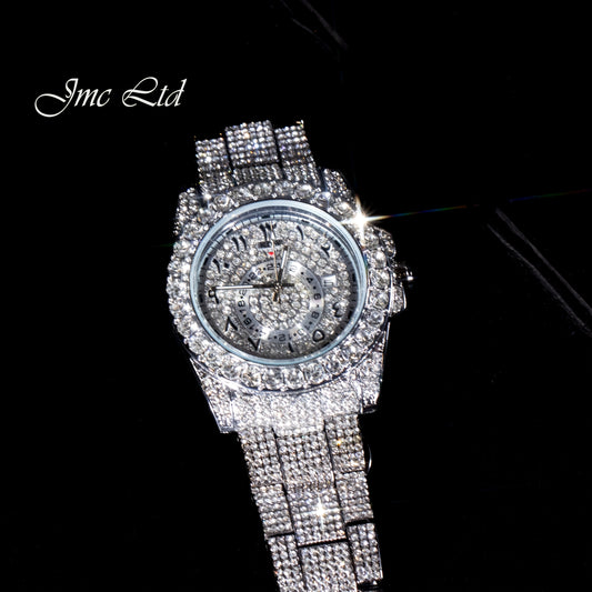 Luxury Hip Hop Rhinestone Watch for Men - West Coast Style Mechanical Automatic Wristwatch with Glowing Dial, Rhinestone-Studded Band & No Battery Needed - Perfect Christmas Valentine's Thanksgiving Gifts for Him, Statement J