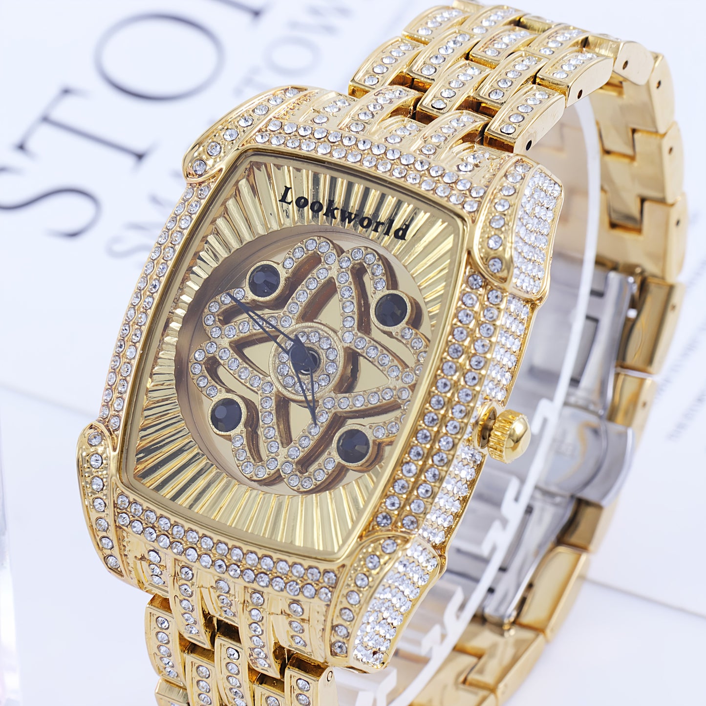 LOOKWORLD Hip-Hop Large Dial Rhinestone Stud Fortune Tuner Series Quartz Watch