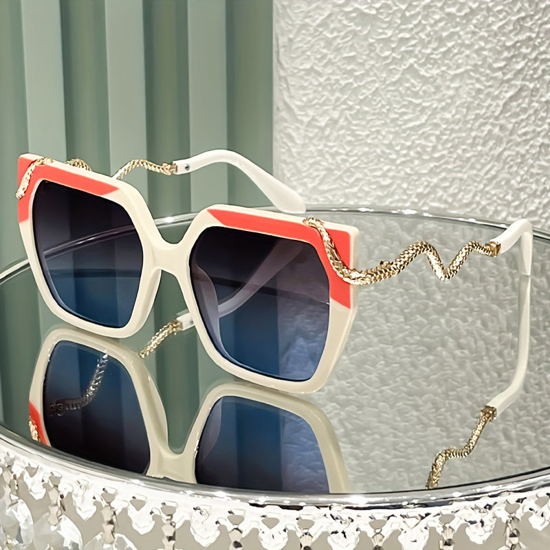 Women'S Oversized Snake Glasses with Purple PC Polarized Lenses & Metal Accent Frame - Large Round Statement Glasses for Parties, Daily Wear, Photography - Sturdy Hinges, Trendy Luxury Eyewear for Bold Style & Fashion-Forward