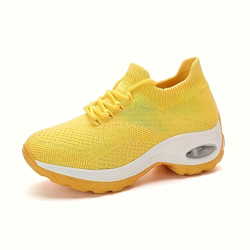 Women's Running Shoes - Lightweight Breathable Knit Sneakers with Non-Slip Cushioned Sole, Slip-On Sneakers for Gym, Hiking, Everyday - All-Season Performance Footwear in Vibrant Yellow/ (Soft Rubber Outsole), Hiking Sneakers