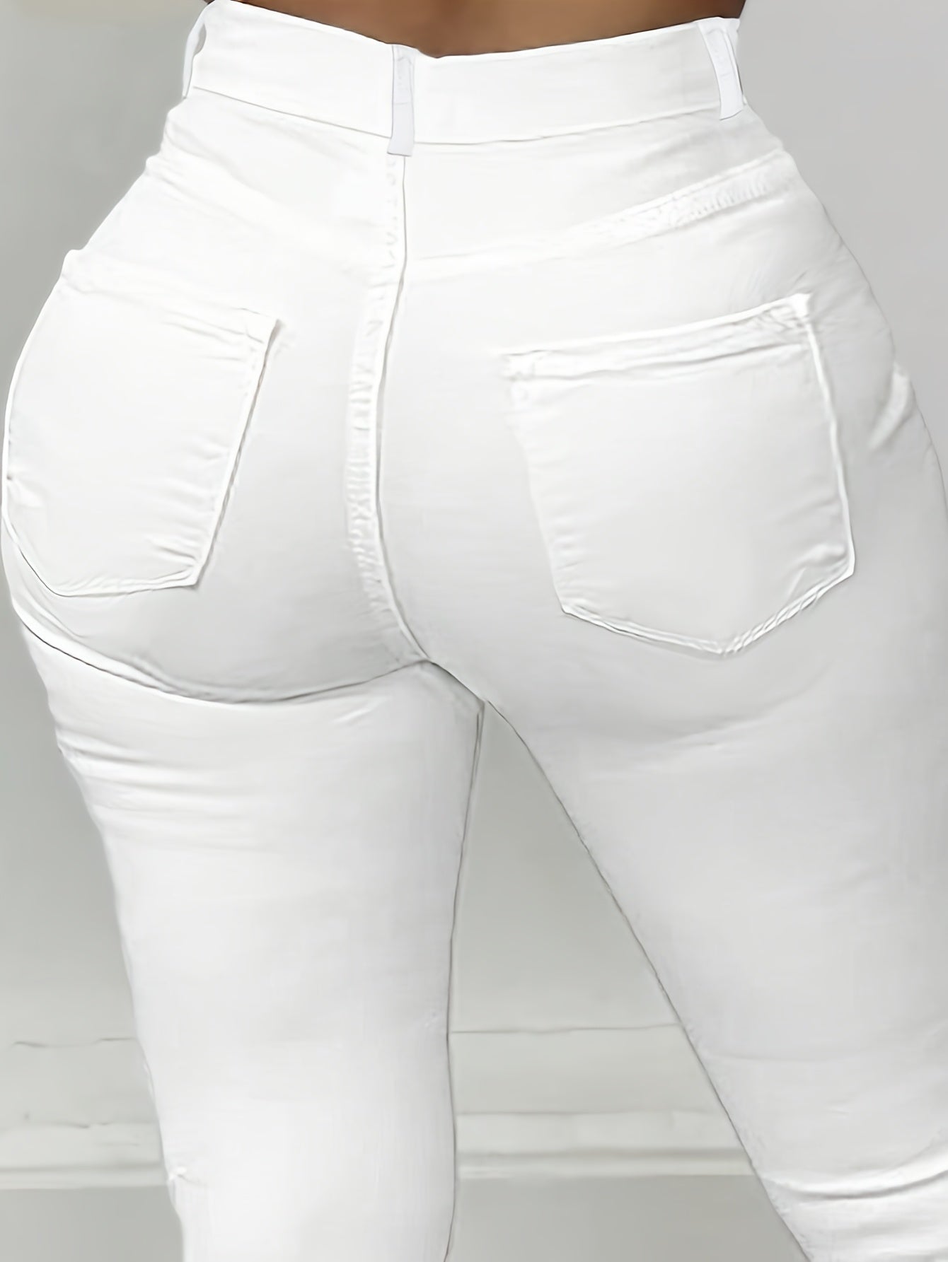Ladies' Ripped Denim Pants - Fashionable, Practical, Elastic Leggings with Zipper Design | Daily Wear