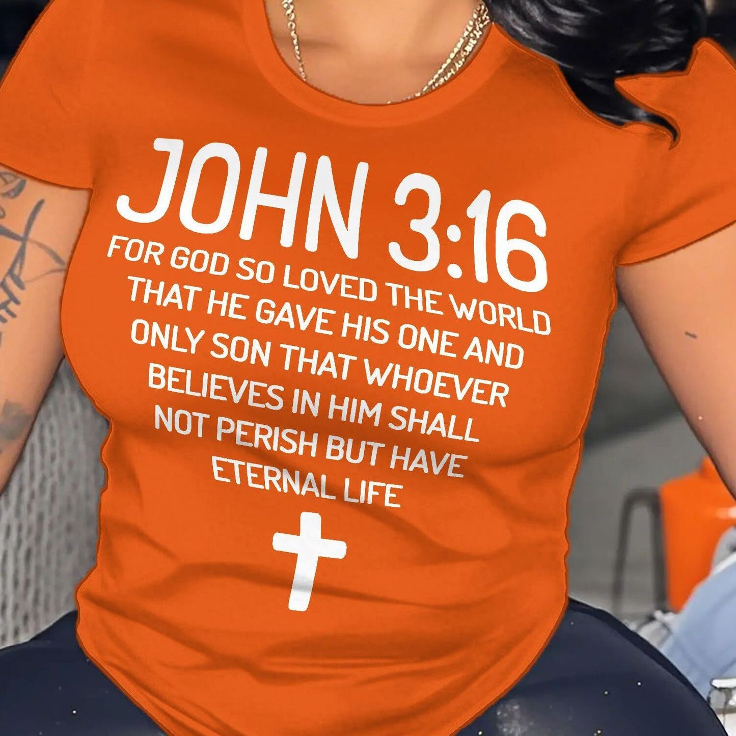 Plus Size - Plus Size Women'S "John 3 16 Bible Verse Scripture Christians" Print Summer T-Shirt | Soft Breathable Fabric | Casual Short Sleeve Round Neck Tee | Summer Vacation Clothing | Size 0XL-5XL - Coral - Black - Rose Re