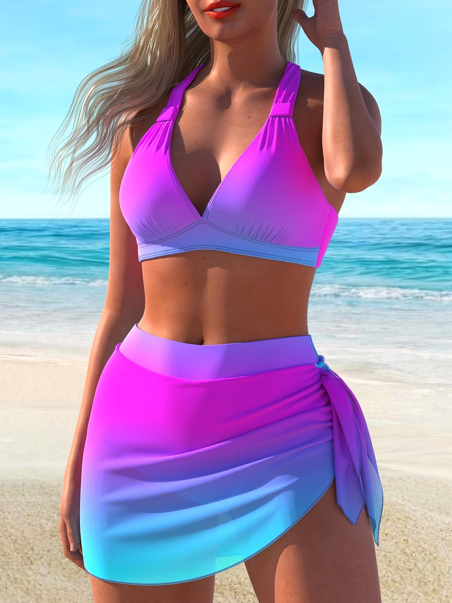 Stylish Purple Ombre Plus-Size Bikini Swimwear Set for The Beach
