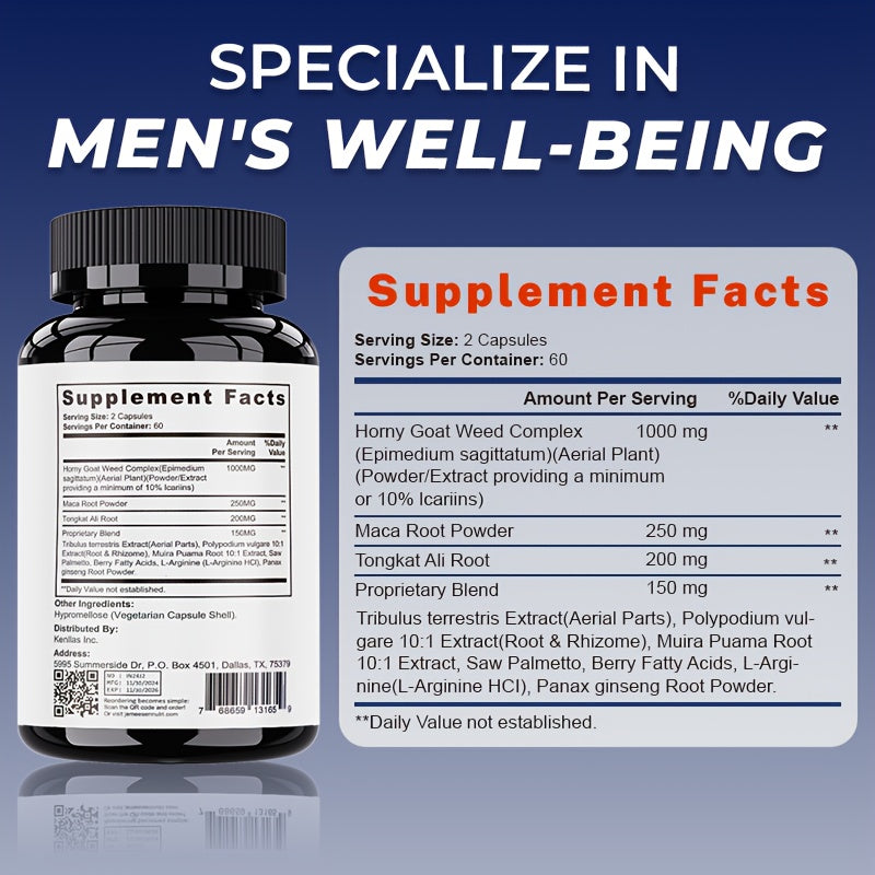 JEMEESEN Epimedium Tongkat Ali - Herbal Supplement for Men with Black Maca And Proprietary Blend - for Men's Health - Deep Into Her - Male Pleasure - 120 Capsules - 60 Day Supply