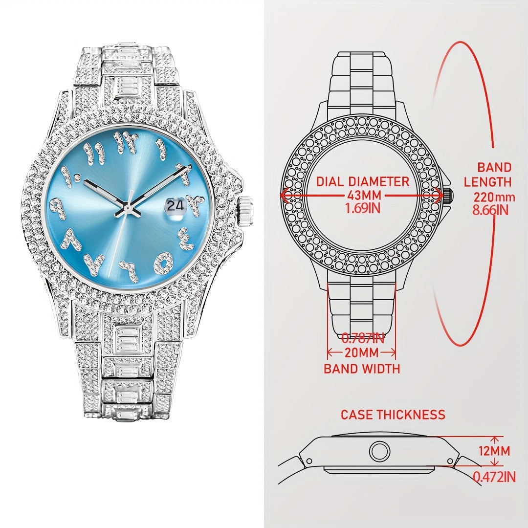 [MISSFOX Quartz Watch] MISSFOX Fashion Brand Unisex Quartz Watch | Street Hip Hop Style, Shining Water Rhinestone Time Meter, Wedding Party Jewelry, New Product Airdrop