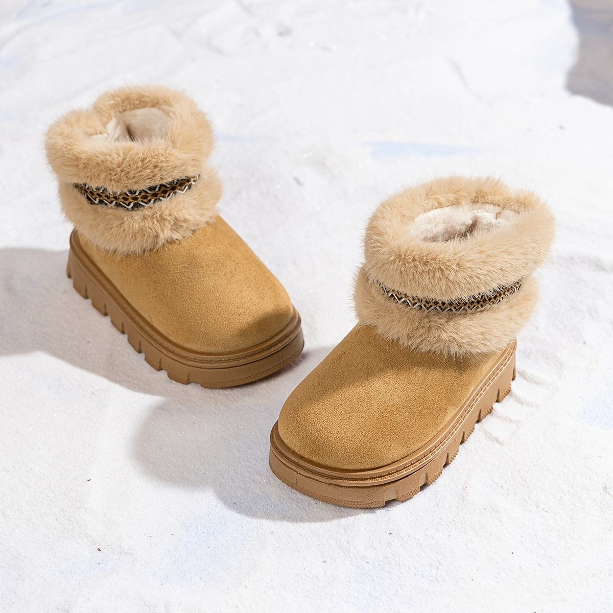 1 Pair Youngsters' Winter Snow Boots - Slip-On Mid-Calf Boots with Plush faux fur Lining, Non-Slip Rubber Sole & Breathable Fabric Upper for Boys & Girls, Casual Outdoor Hiking & Daily Wear, Winter Sports Footwear, Stylish Yo