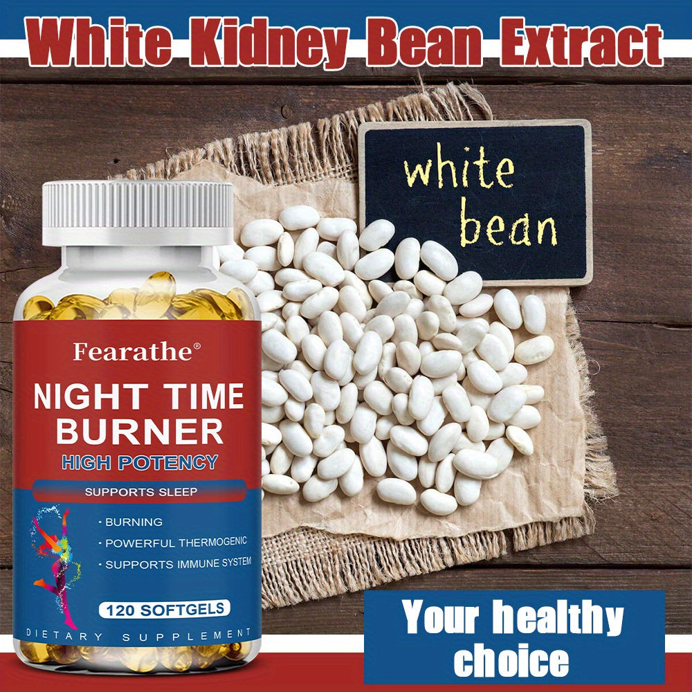 Night Burner, High Potency Formula - White Kidney Bean, Caffeine, L-Theanine HCl - 120 Softgels