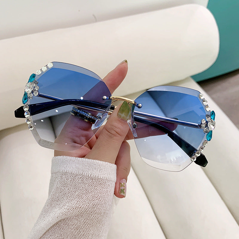 Women's Frameless Fashion Glasses with Sparkling Rhinestone Temples - Dark Purple Tinted Lenses, Stylish & Elegant Professional Design for Fashion, Fashion Eye Glasses, Highquality Eyewear, Designer Eyewear, Trendy Women