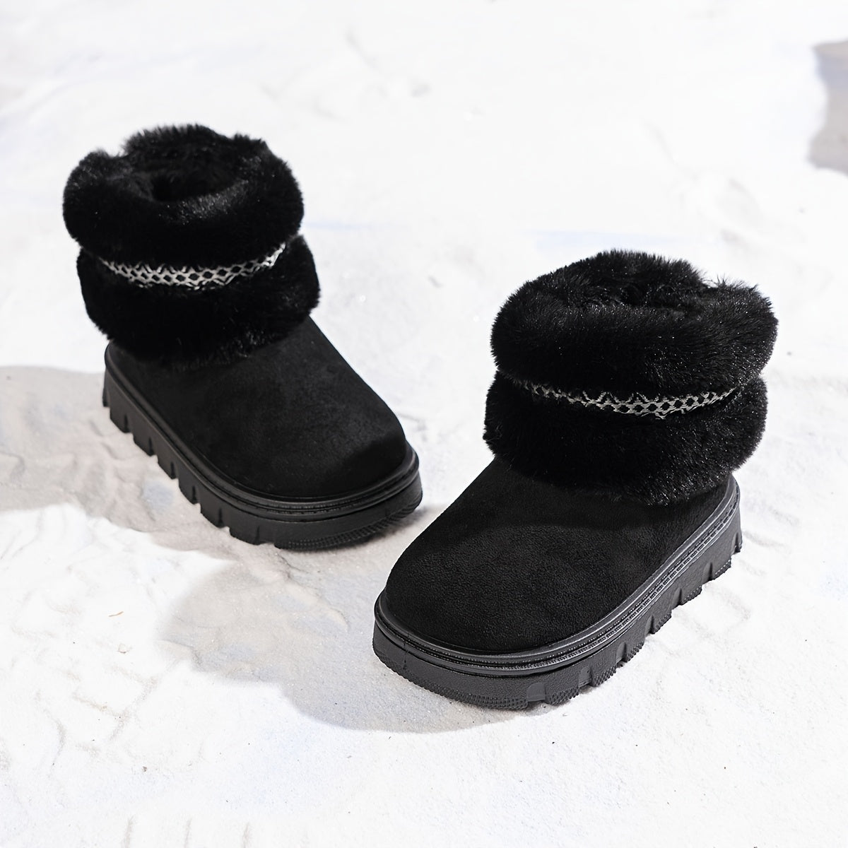 1 Pair Youngsters' Winter Snow Boots - Slip-On Mid-Calf Boots with Plush faux fur Lining, Non-Slip Rubber Sole & Breathable Fabric Upper for Boys & Girls, Casual Outdoor Hiking & Daily Wear, Winter Sports Footwear, Stylish Yo