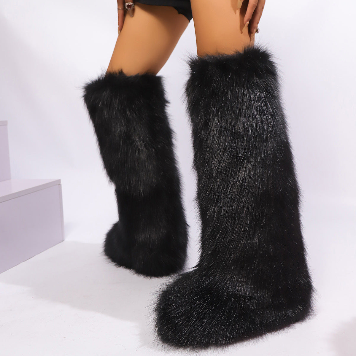 Women's Knee-High Snow Boots with Thick Faux Fur Collar & Buckle Closure - Slip-Resistant TPR Sole, Plus Size US 5-13 (EU 36-43), All-Season Winter Boots for Ice, Snow & Casual Wear - Ins-Inspired Round-Toe Booties