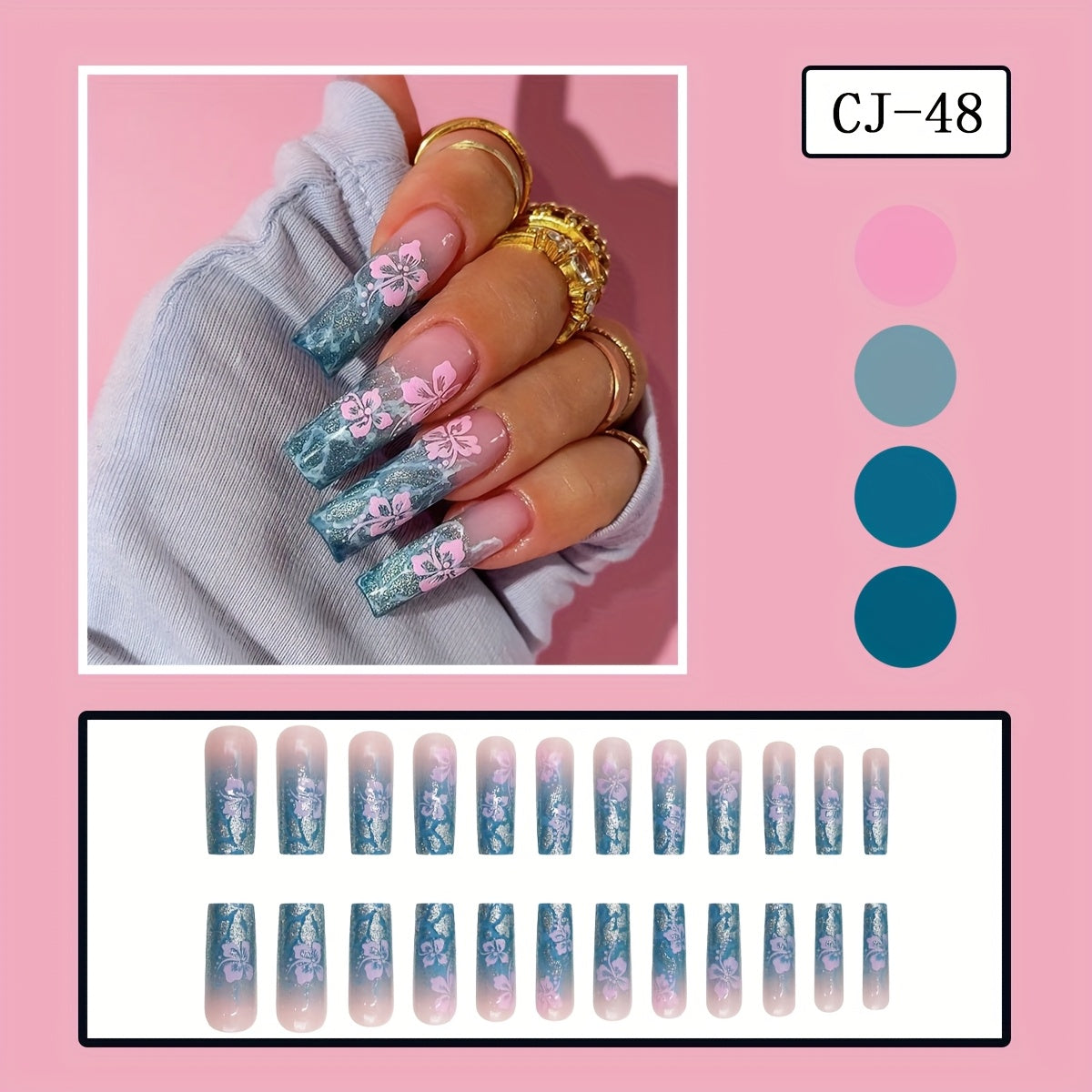 Upgrade Your Style, 24pcs Full Coverage Matte Artificial Nails with Purple Floral Pattern and Silvery Glitter Design for a Simple yet Elegant Look, Suitable for Daily Wear Nail Art
