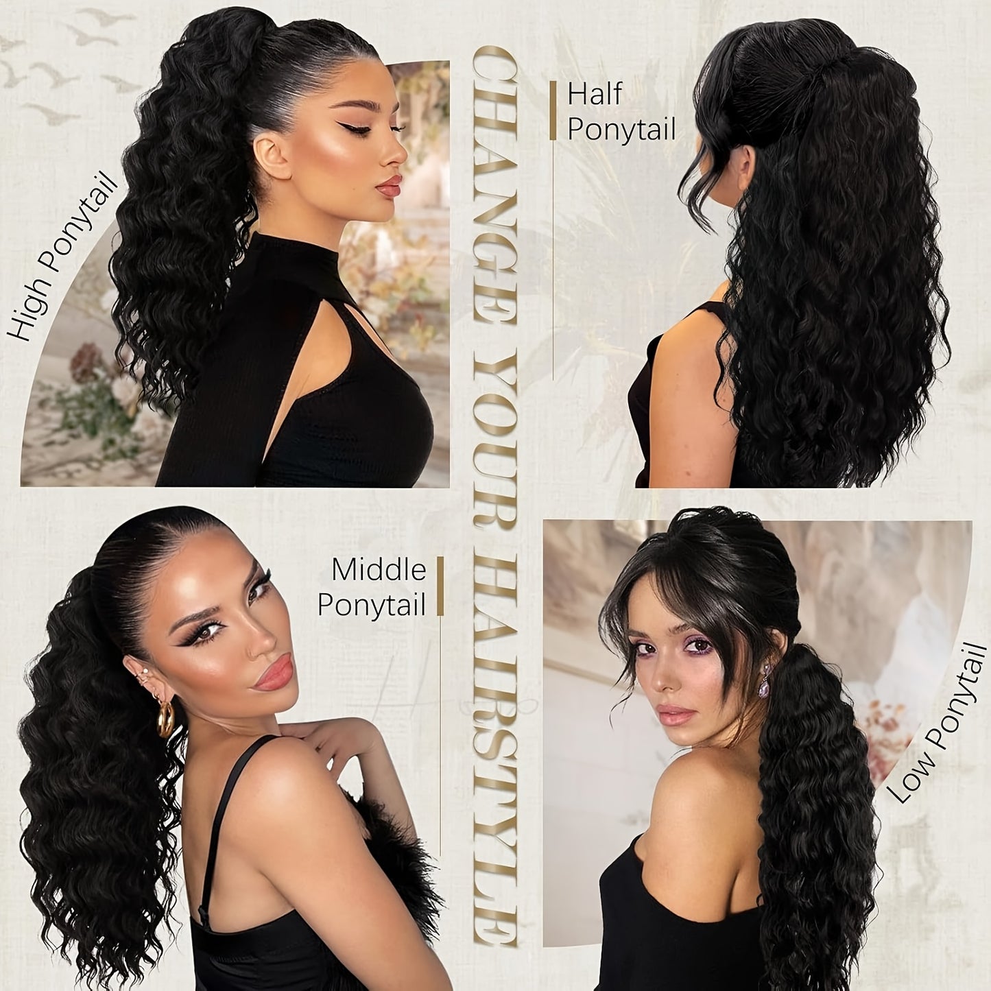 FESHFEN Female Wavy African Ponytail Extension With Rope, 16/20inch African Curly Hair, A Very Convenient Way To Lengthen CurlsIt Is Suitable For Going Out To Play, And The Use Scenarios Are Changeable