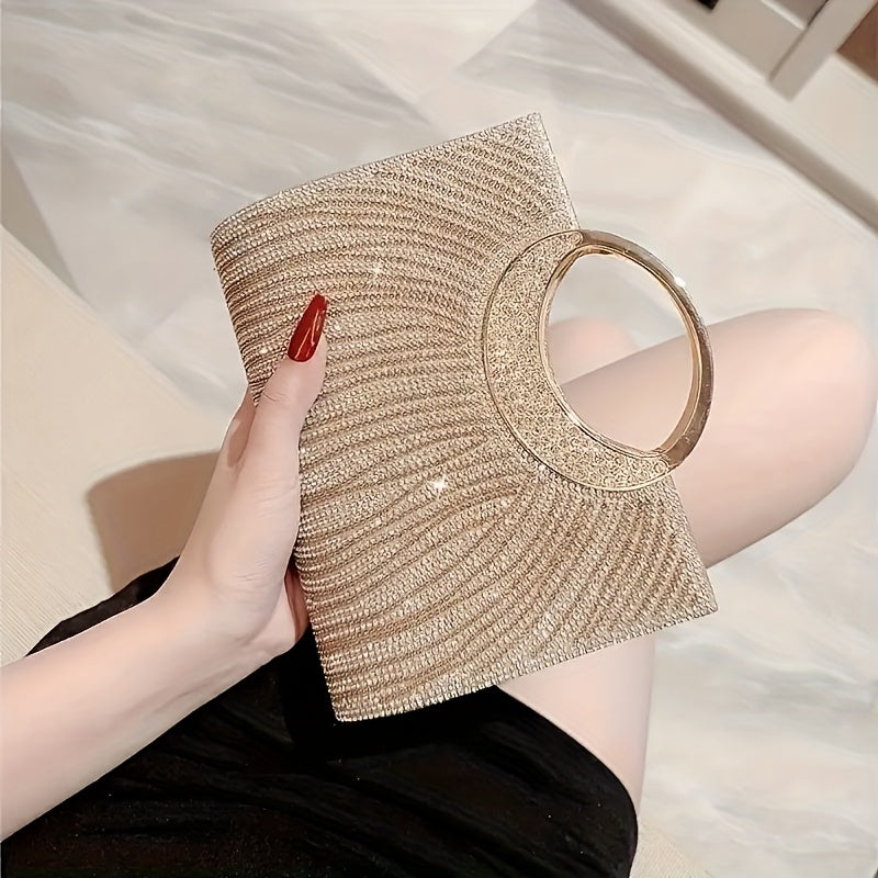 4pcs Set New Fashion Dinner Bag Sparkly Rhinestone Striped Tote Wedding Bridesmaid Bag Gala Dress Bag Shoulder Bag Wedding Season Sparkling Water Brick Necklace Earrings Bracelet Set