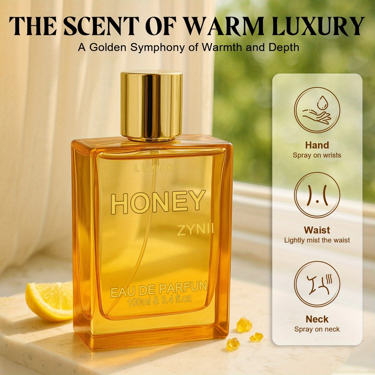 Luxury Honey Oud Perfume 3.4oz - Long-Lasting Sweet Honey & Oud Scent, Perfume Oil with, Elegant ' & ' Fragrance for Day & Night Use, -Light Beige Suitable