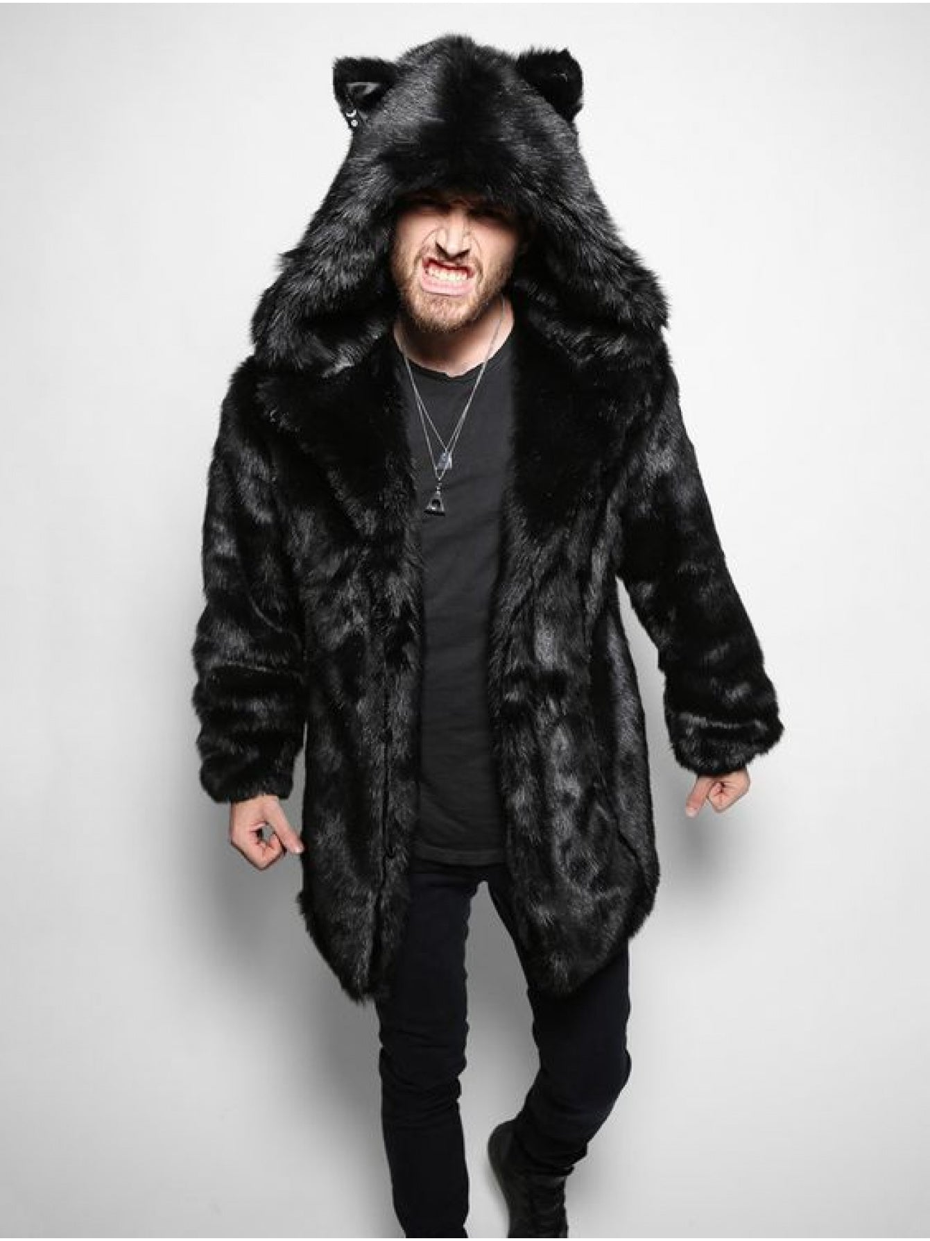 New European and American Style Faux Fur Coat for Men Winter Casual Warm Mink Fur Long Coat with Hood