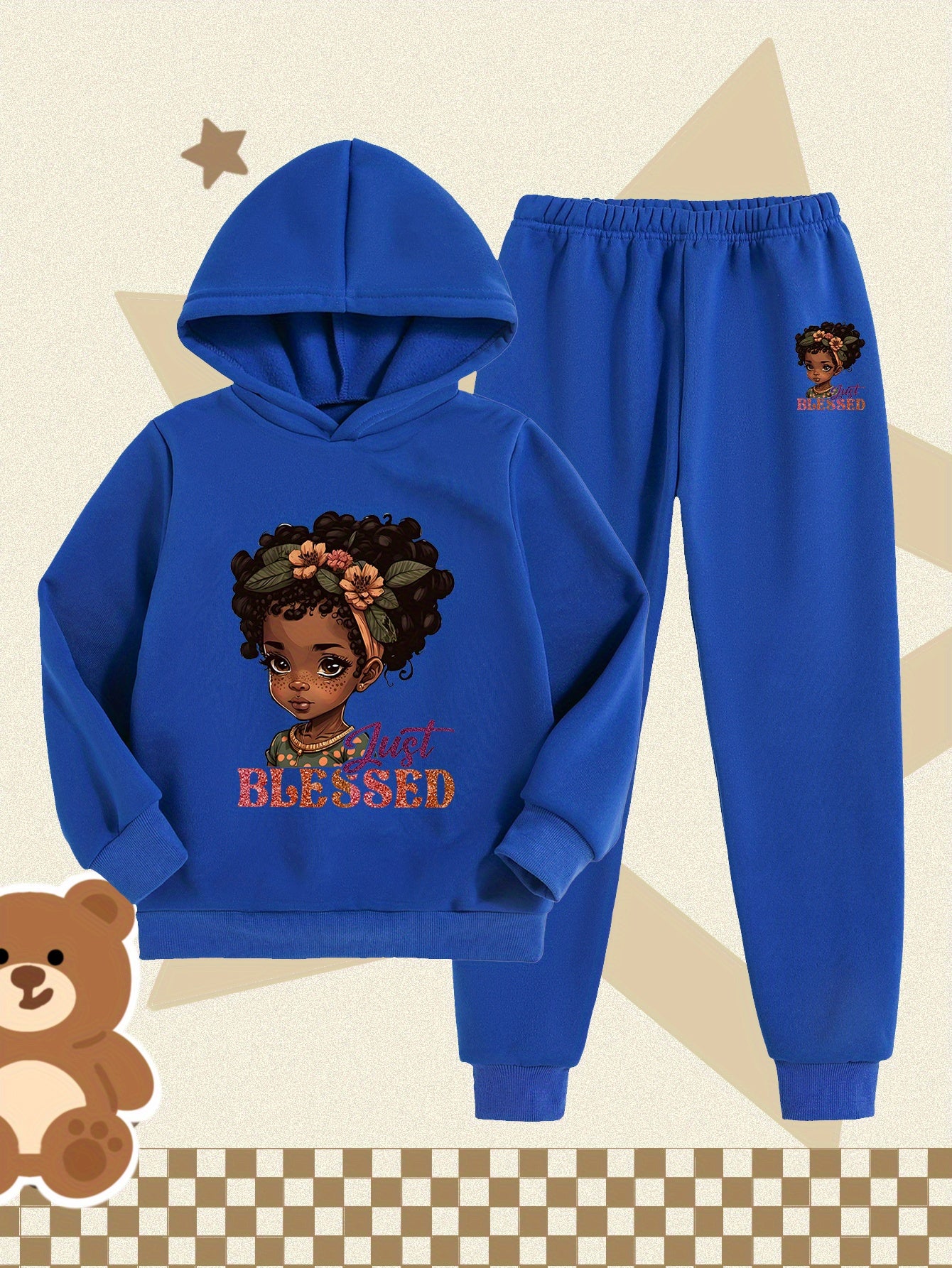 Girls' Fashion Hooded Sweatshirt and Pants Set, Creative Design with Cute Cartoon Prints, Comfortable Soft Polyester for Autumn/Winter Warmth, Perfect for Outdoor