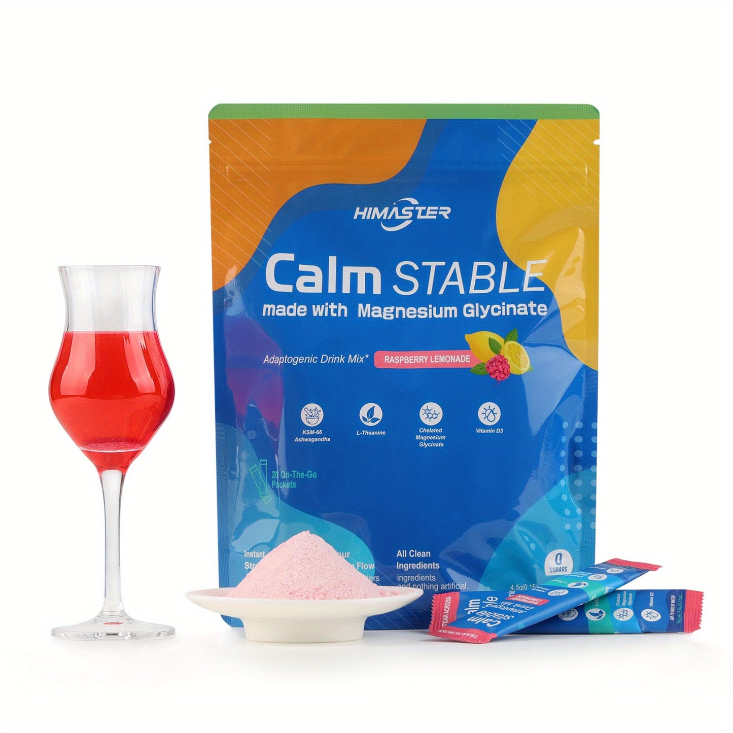 Himaster calm Powdered Drink Mix, Tropical Tangerine, L Magnesium Vitamin D 3, Supplements for Relaxation& Focus