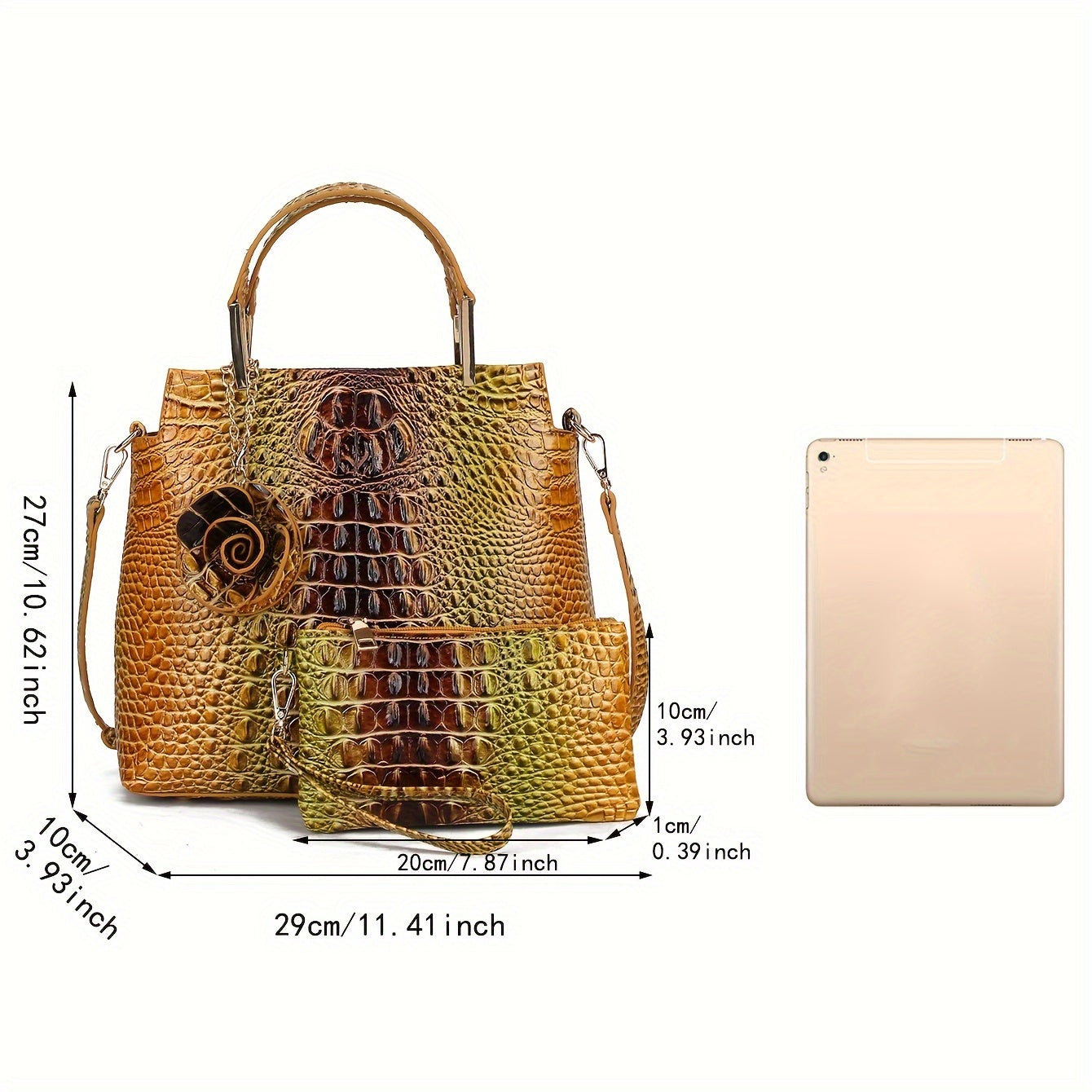 2pcs Crocodile Print Handbag Set - Fashionable Vintage Style, Multi-Functional Top Handle Crossbody, Business Clutch & Coin Purse - Spacious, Secure, Ideal for Everyday Chic