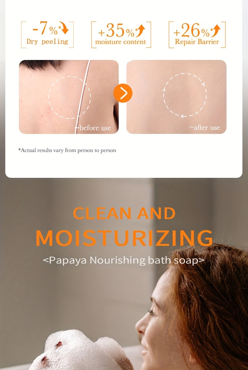 Tsinger Women's Papaya Bath Soap - Moisturizing Exfoliating Bar with Natural Papaya Extract, Smooth & Silky Texture, No Paraben/Silicone, for All Light Beige Types, Middle East Collection