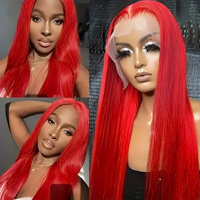 Black Friday 180% Density Long 13x4 Red Straight Wigs for Women Pre-plucked Baby Hair Brazilian Virgin Straight Wigs Lace Front Long Human Hair Wigs
