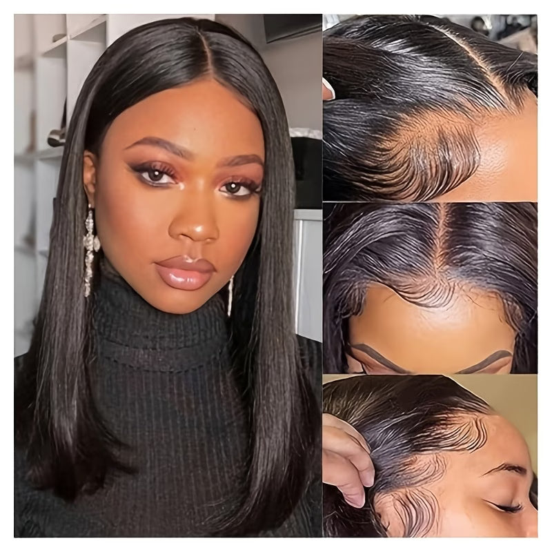 ANDRIAYH HAIR Stylish Short Bob Wig Human Hair 13x4 Lace Front Wig For Women Positive Bob Wig Brazilian Virgin Human Hair Density 180% Pre-plucked Straight Short Bob Human Hair Natural Color